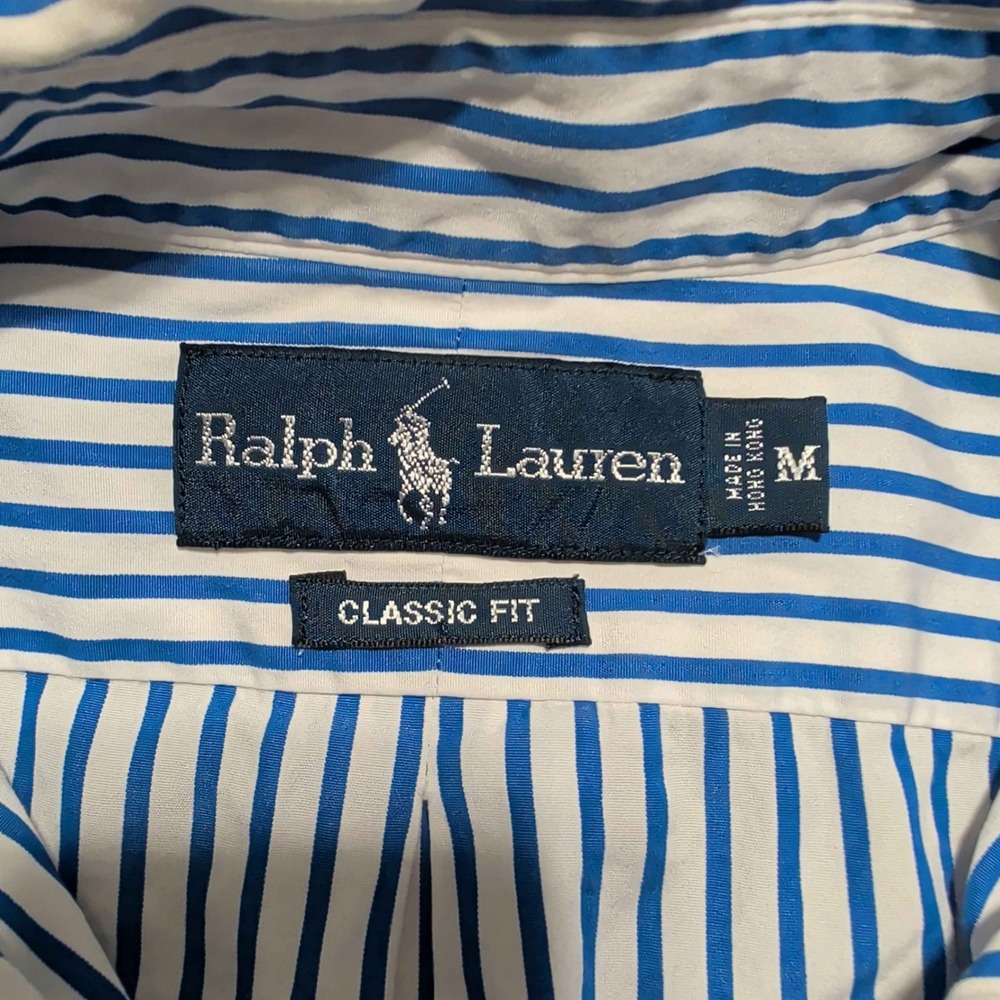 Polo Ralph Lauren Button Down Shirt Mens Medium Blue White Striped Classic Fit - Picture 3 of 5